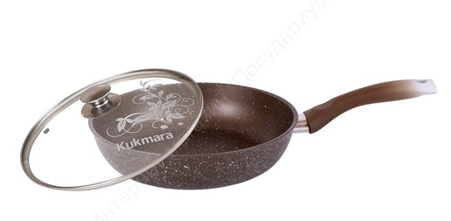 Сковорода Kukmara "Мраморная" смк24603а 24 см со стеклянной крышкой (кофейный мрамор) 