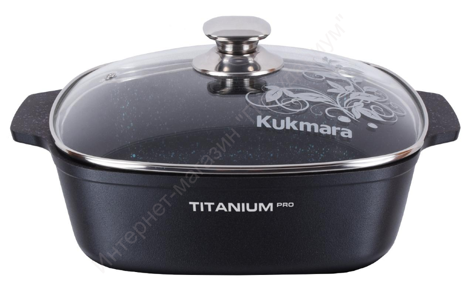 Кастрюля-жаровня квадратная Kukmara "Titanium pro" жкт41а 4 л 26х26 см со стеклянной крышкой 
