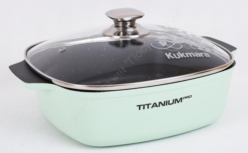 Кастрюля-жаровня квадратная Kukmara "Titanium pro" жкт52а 5 л 28х28 см со стеклянной крышкой (green) 