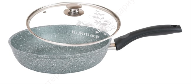 Сковорода Kukmara "Мраморная" смф26603а 26 см со стеклянной крышкой (фисташковый мрамор) 