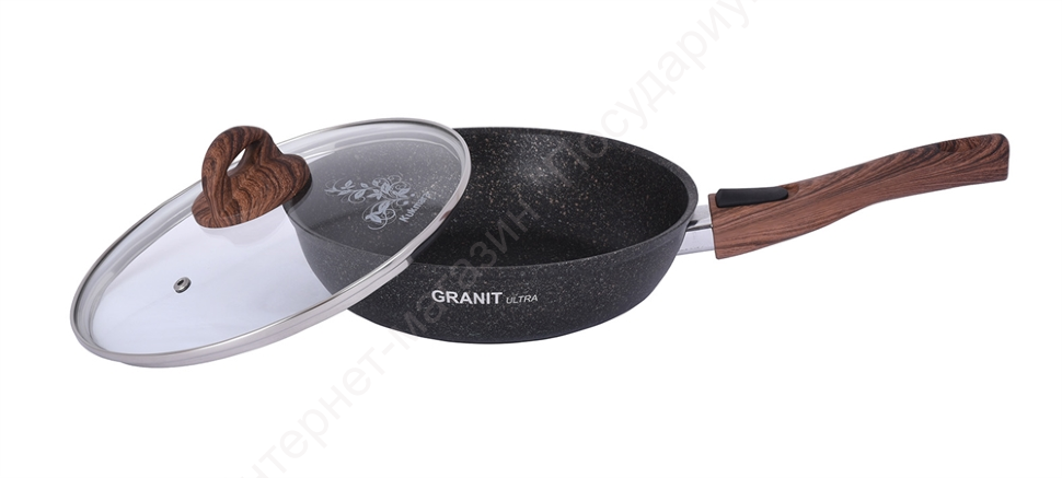 Сковорода Kukmara "Granit Ultra" сго243а 24 см  со съемной ручкой, стеклянной крышкой (original) 
