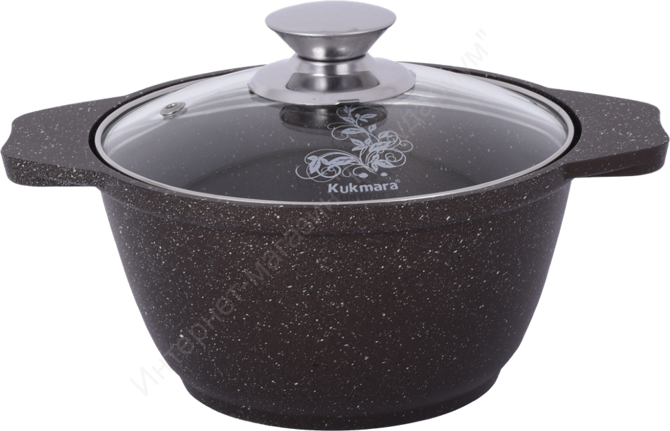 Кастрюля Kukmara "Мраморная" кмк12а 1л со стеклянной крышкой (кофейный ...