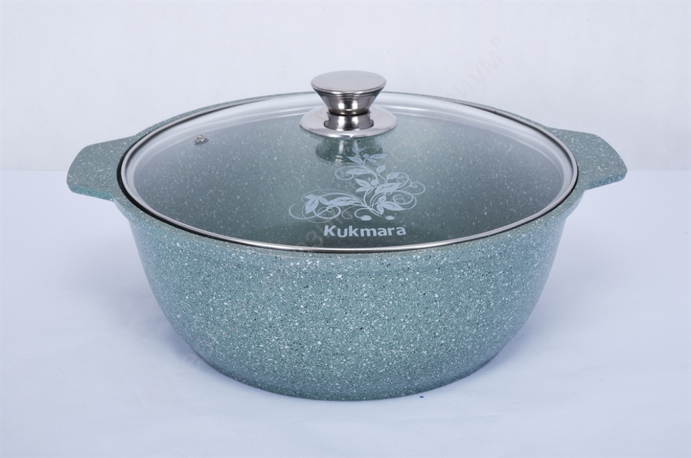 Кастрюля-жаровня Kukmara "Мраморная" жмф32а 3л со стеклянной крышкой (фисташковый мрамор) 