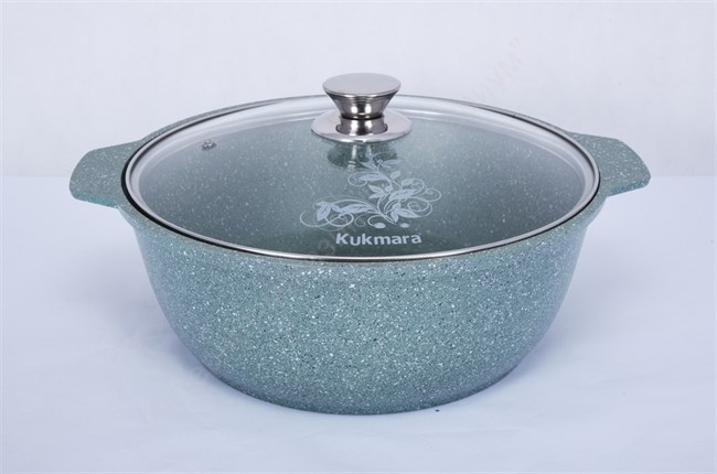 Кастрюля-жаровня Kukmara "Мраморная" жмф42а 4л со стеклянной крышкой (фисташковый мрамор) 
